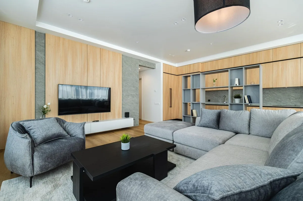 Clean modern living room in a San Francisco apartment maintained with regular professional cleaning