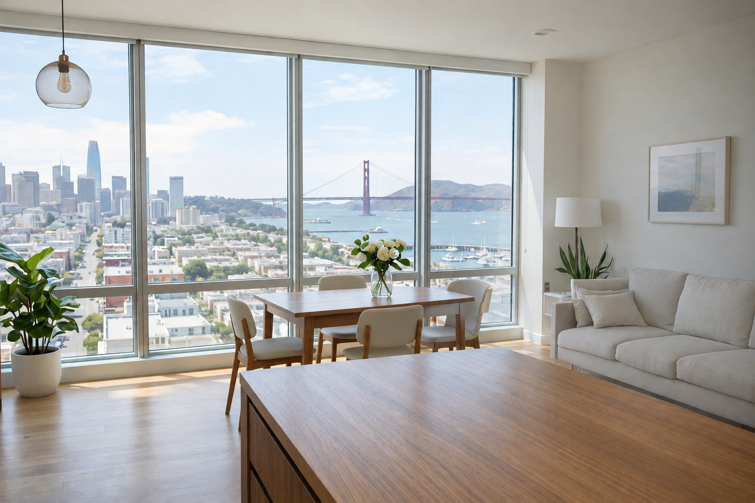 Professional cleaner in a bright San Francisco kitchen