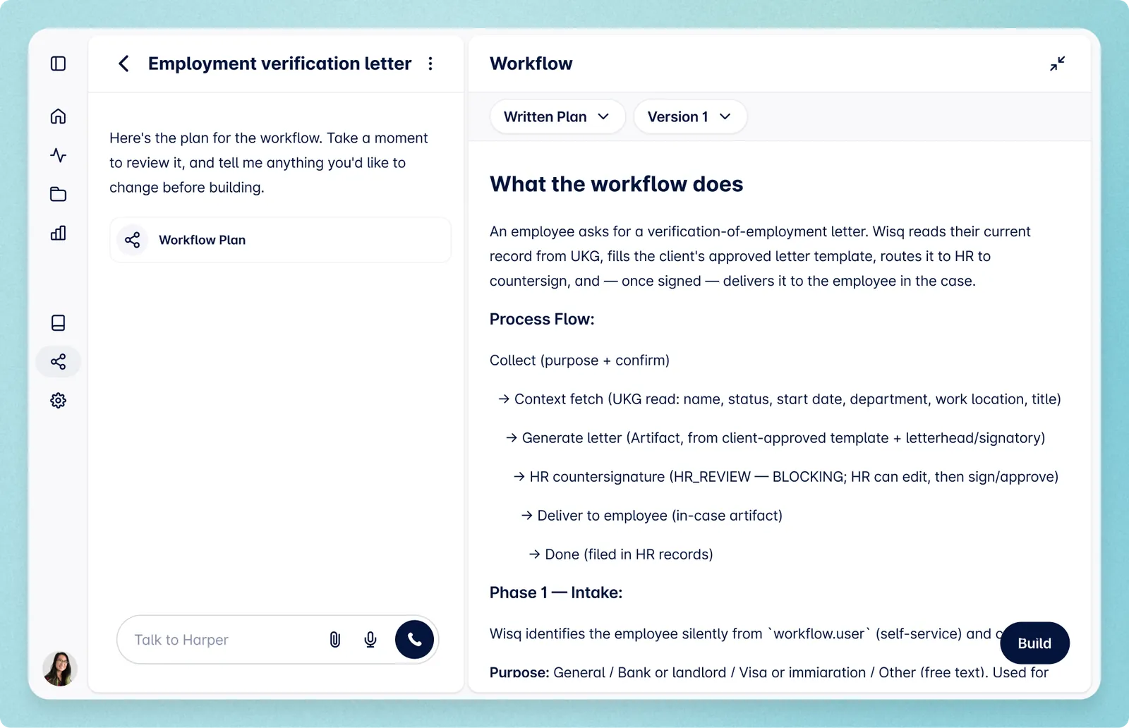 Employment verification workflow showing process steps and approval stages