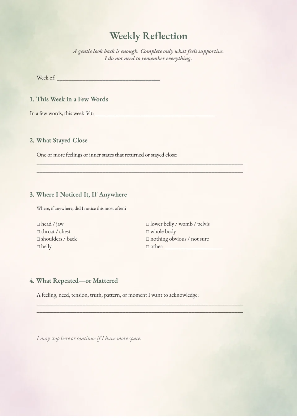 First page of the Weekly Reflection