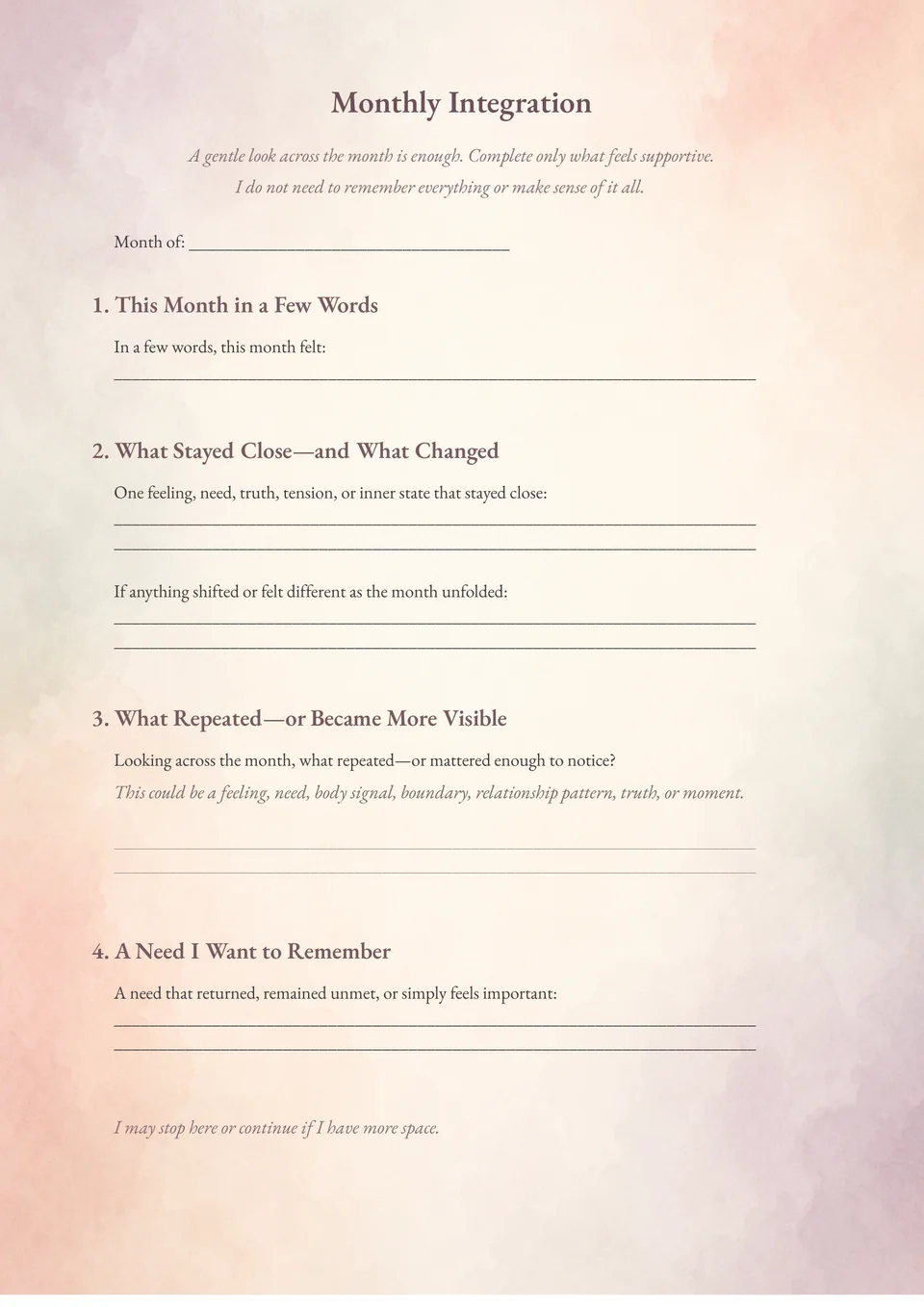 First page of the Monthly Integration