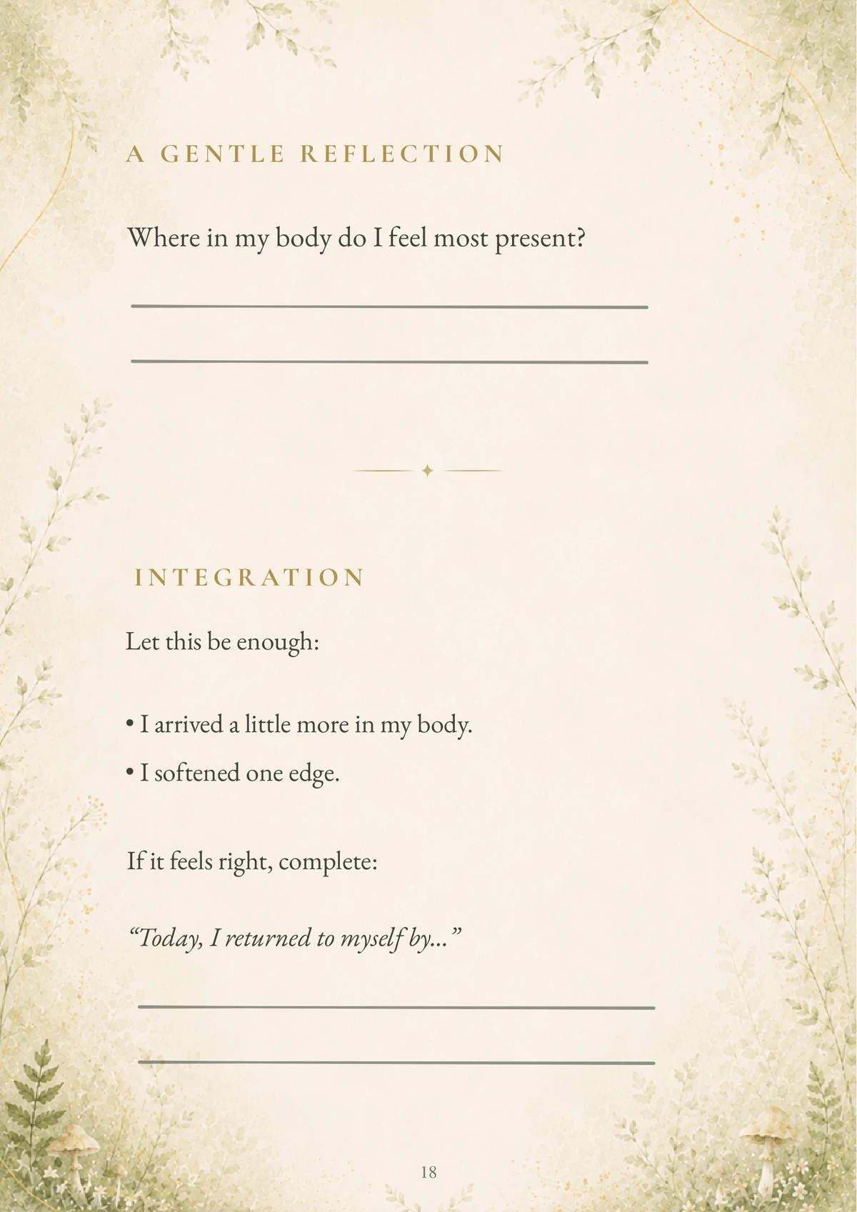 Day 1 reflection question and integration line.