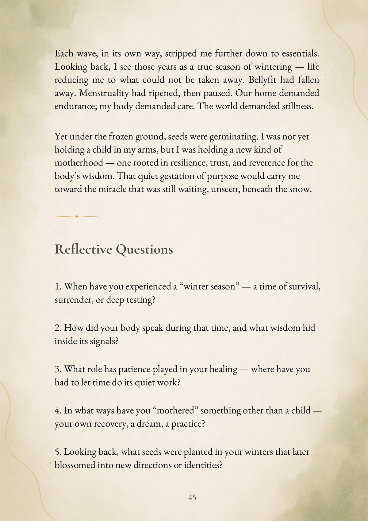 Five reflective questions following the Wintering chapter in Before the Miracle.