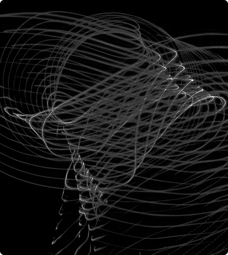 Abstract geometric lines forming a translucent, flowing human face profile on a black background.