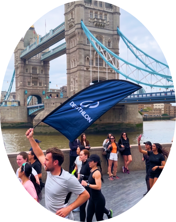 Decathlon flag at Tower Bridge