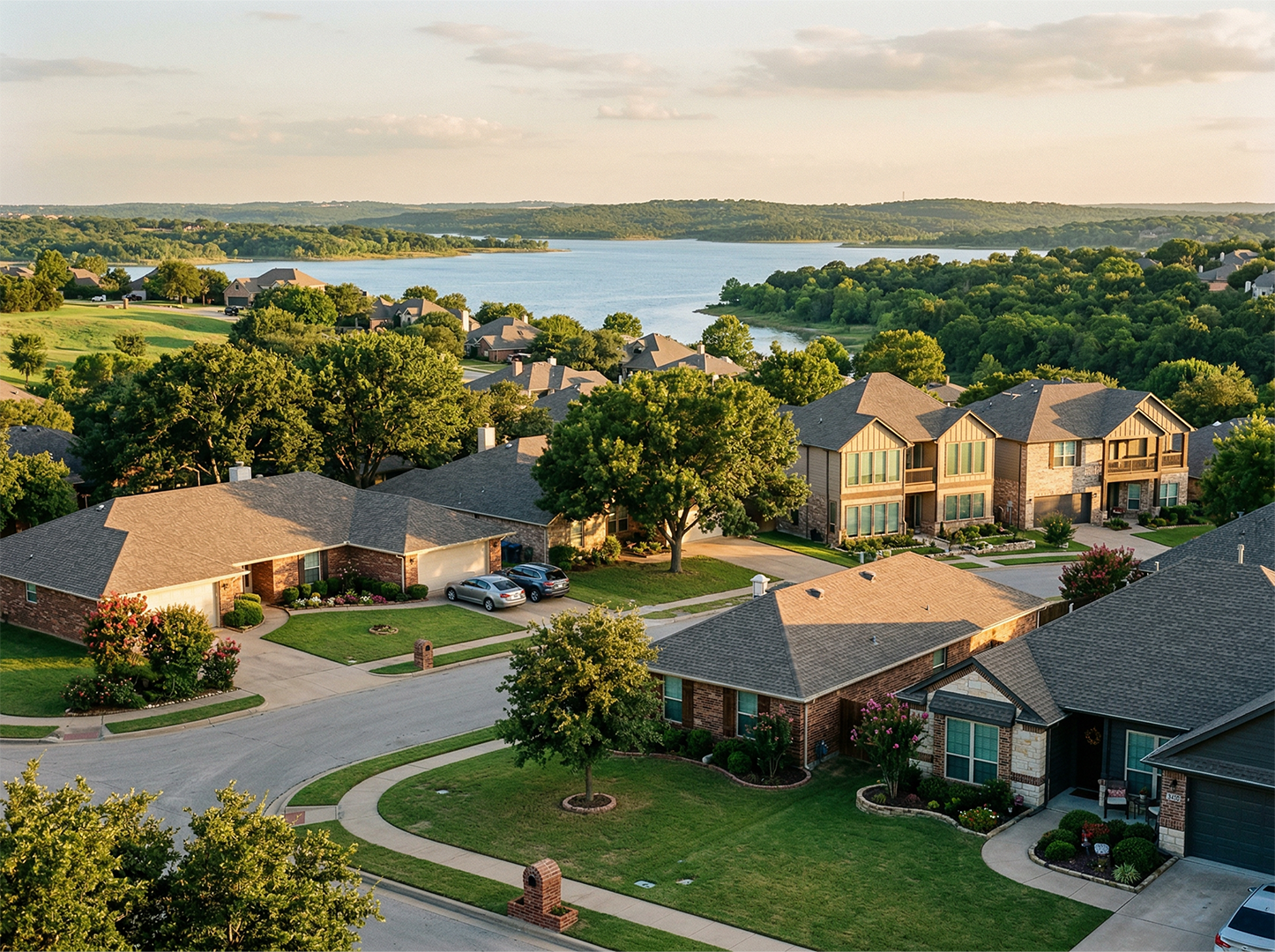 Residential homes with lake views near Benbrook Lake in Benbrook, Texas