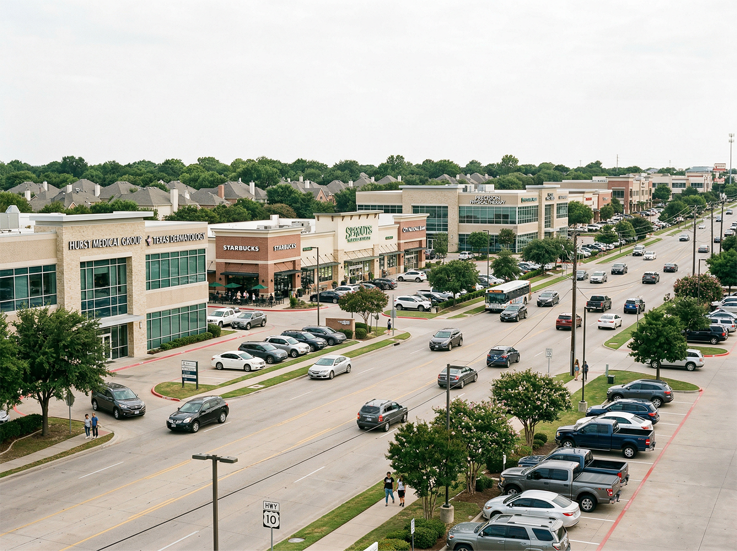 Commercial office buildings and retail centers in Hurst and Euless, Texas