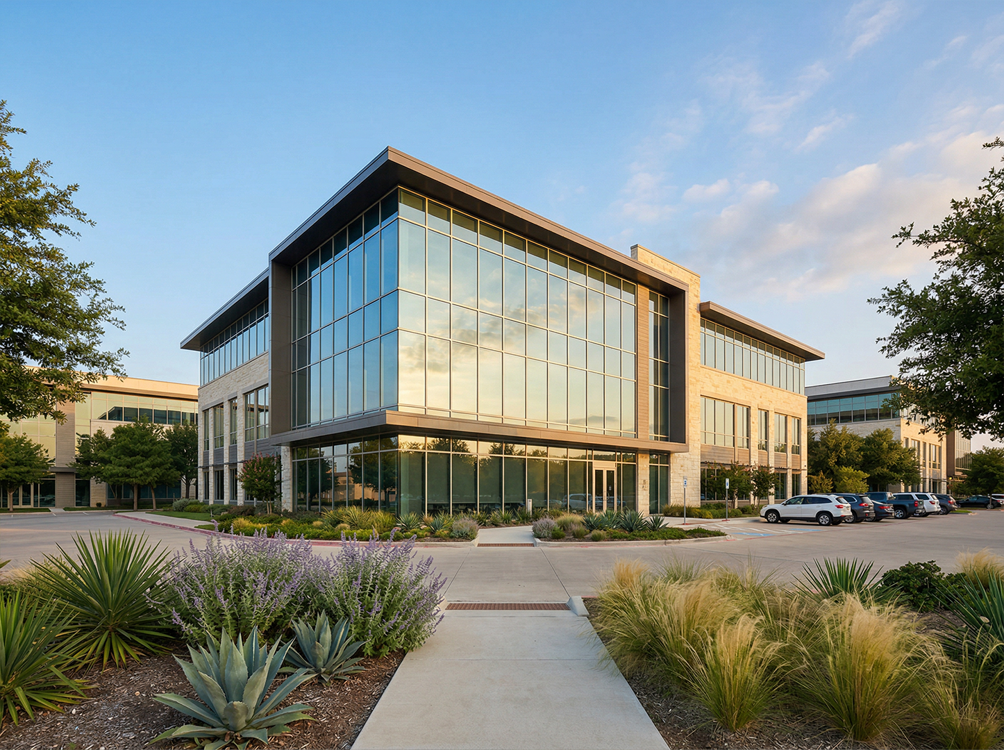 Commercial office building with glass facade in Fort Worth, Texas