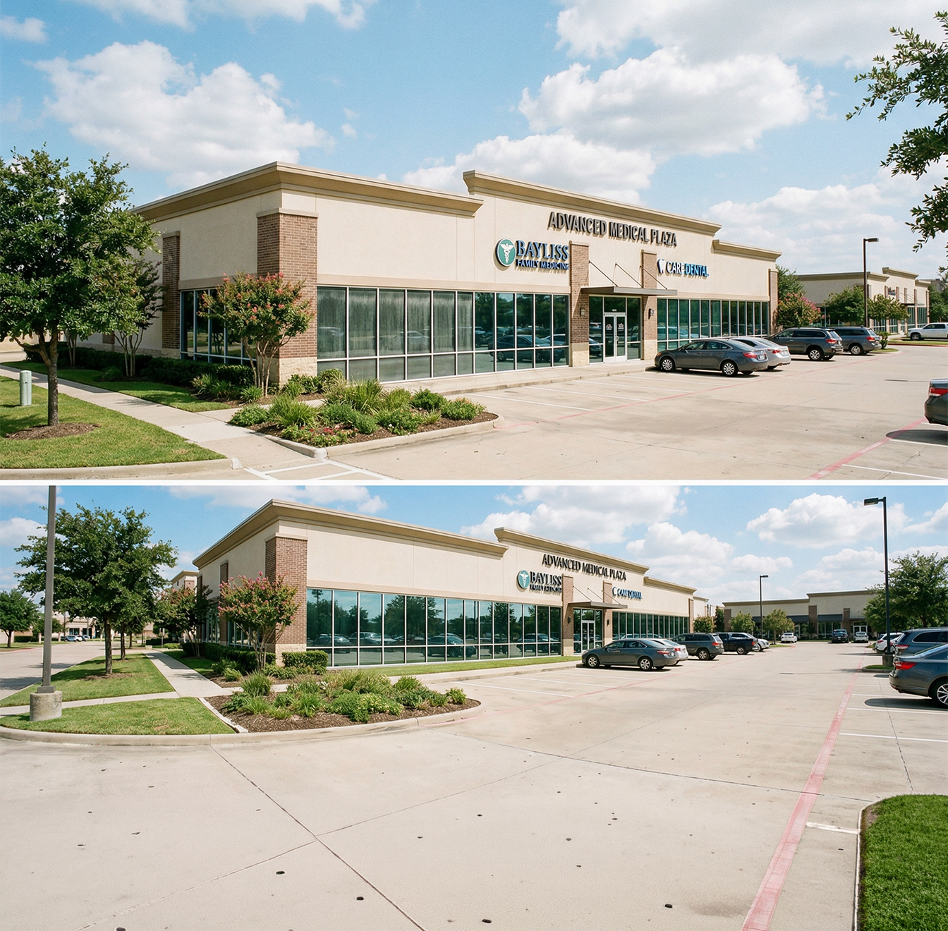  Medical office building with a visible contrast between clean and dirty window sections