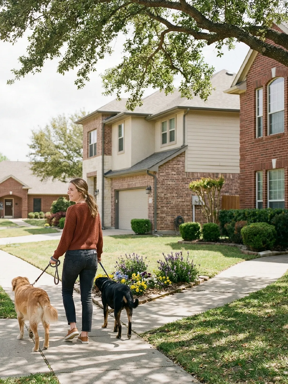 Suburban street with established homes and nearby commercial areas in North Richland Hills, Texas