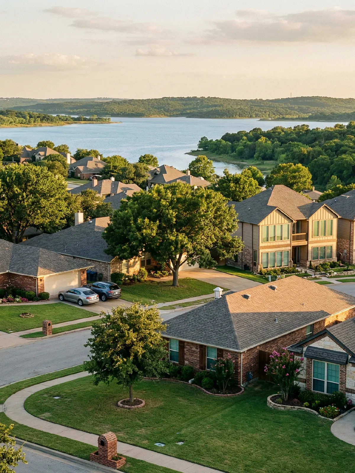 Residential homes with lake views near Benbrook Lake in Benbrook, Texas
