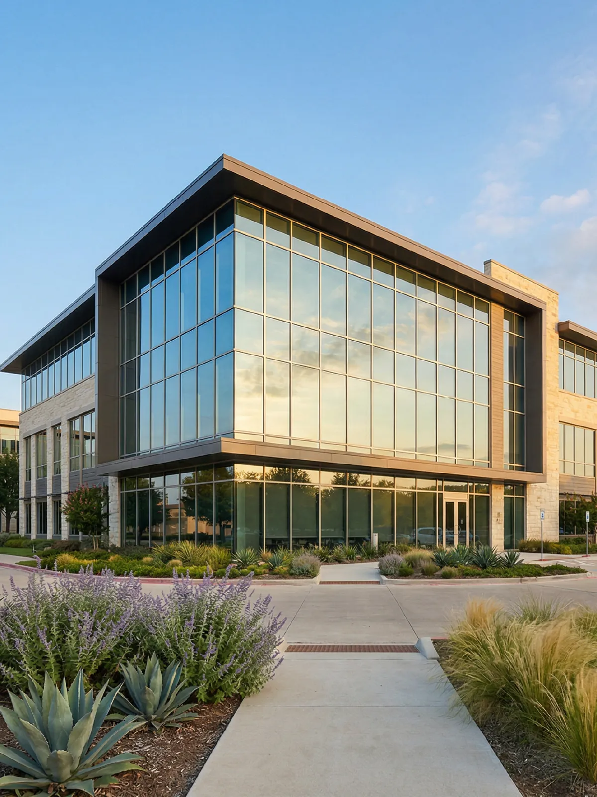 Commercial office building with glass facade in Fort Worth, Texas