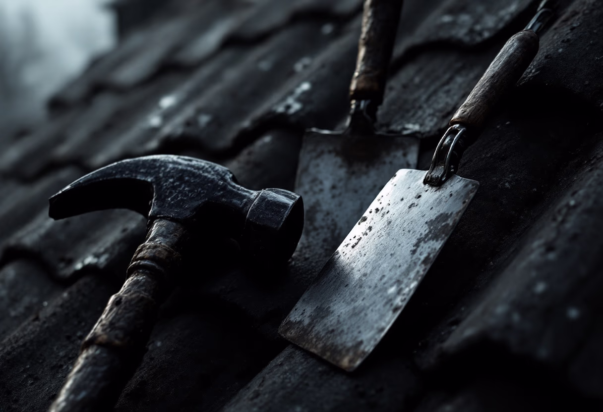 [background image] of old construction tools for a roofing contractor