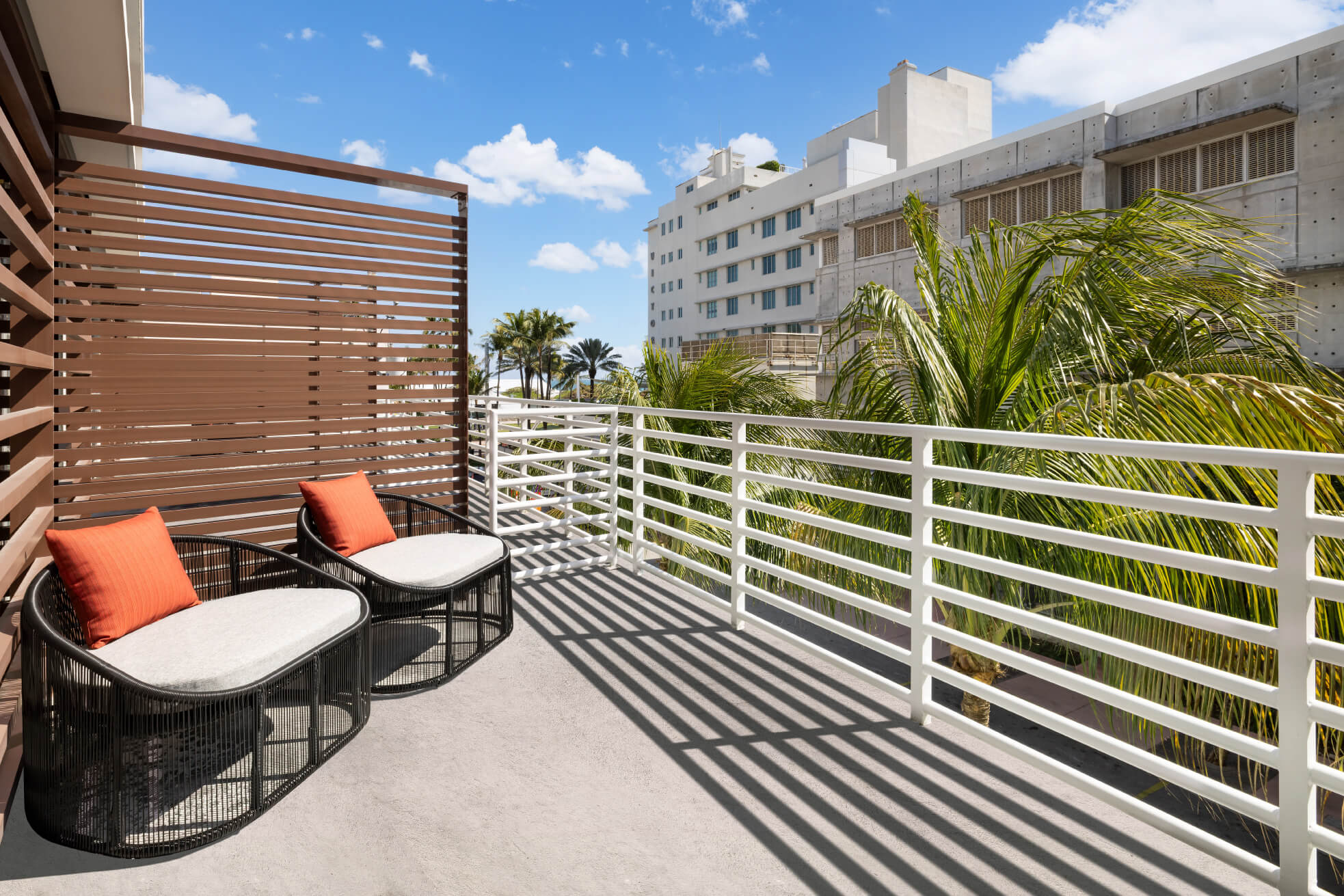 Collins Court Balcony with trees and sun