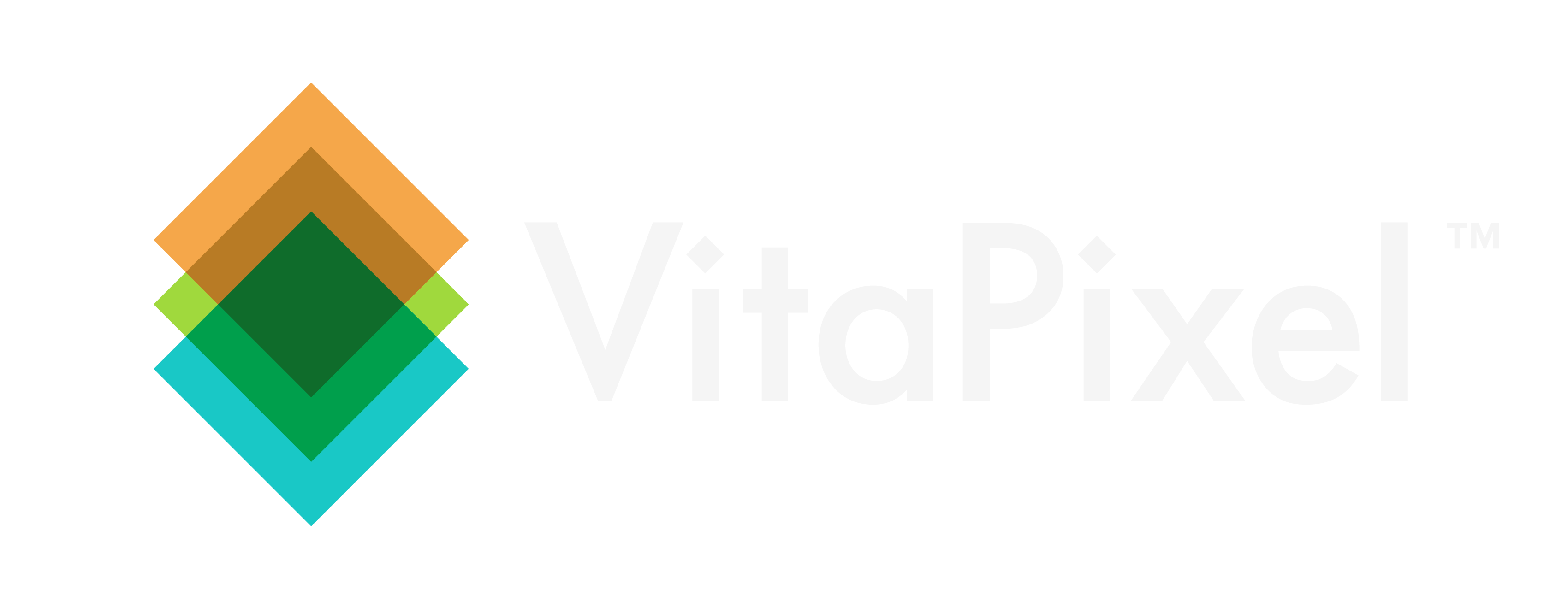VitaPixel logo, full color with white text, for dark backgrounds