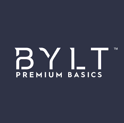 BYLT Premium Basics logo on dark blue background.