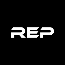 White REP text logo on a black background.