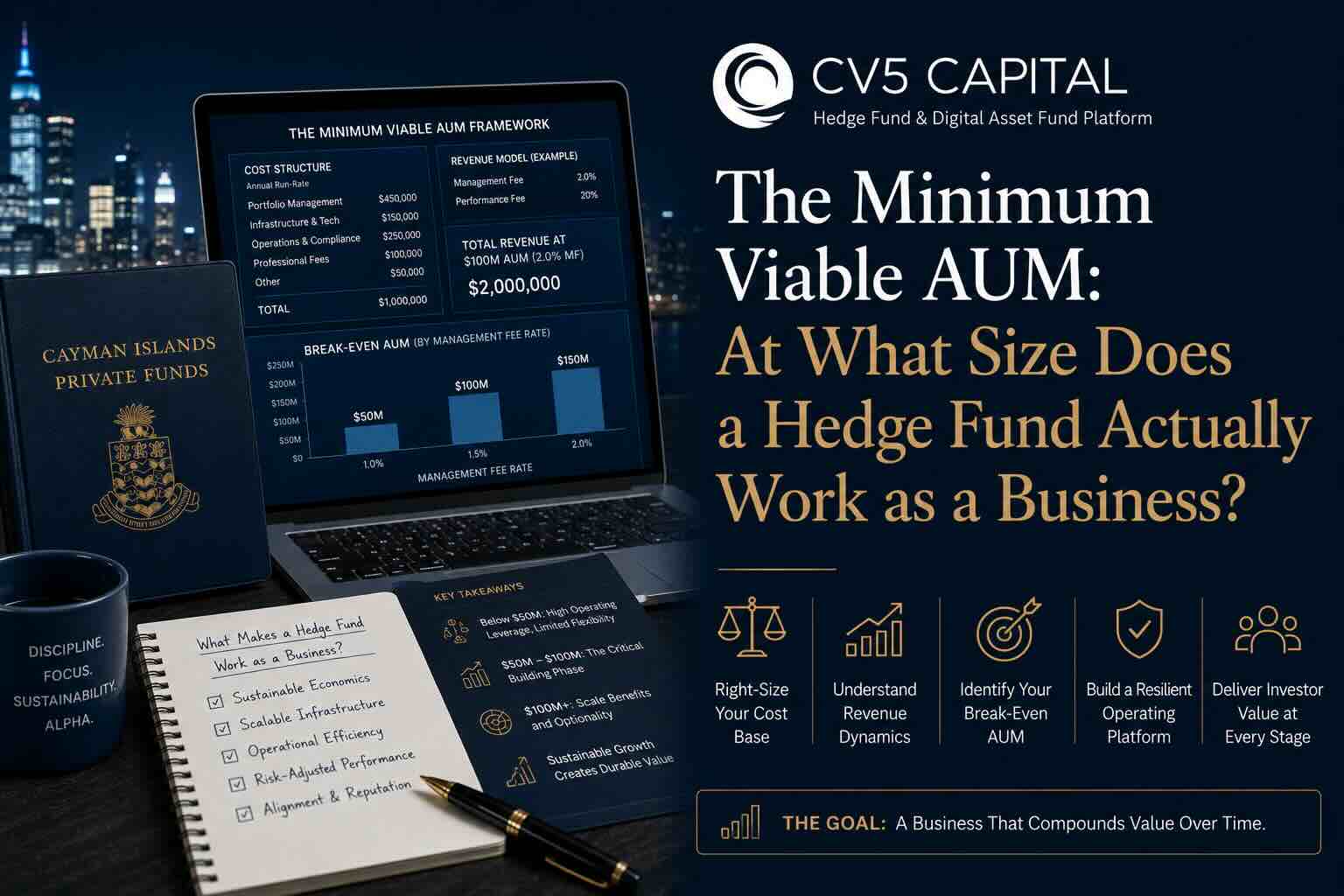 Minimum viable AUM and hedge fund business scalability illustration