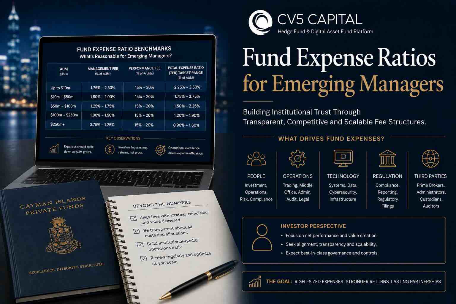 Emerging hedge fund expense ratios and institutional fund operating cost structure illustration