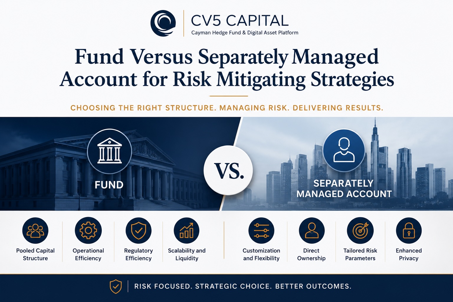 Institutional allocator reviewing a fund versus separately managed account decision for a risk mitigating strategies programme
