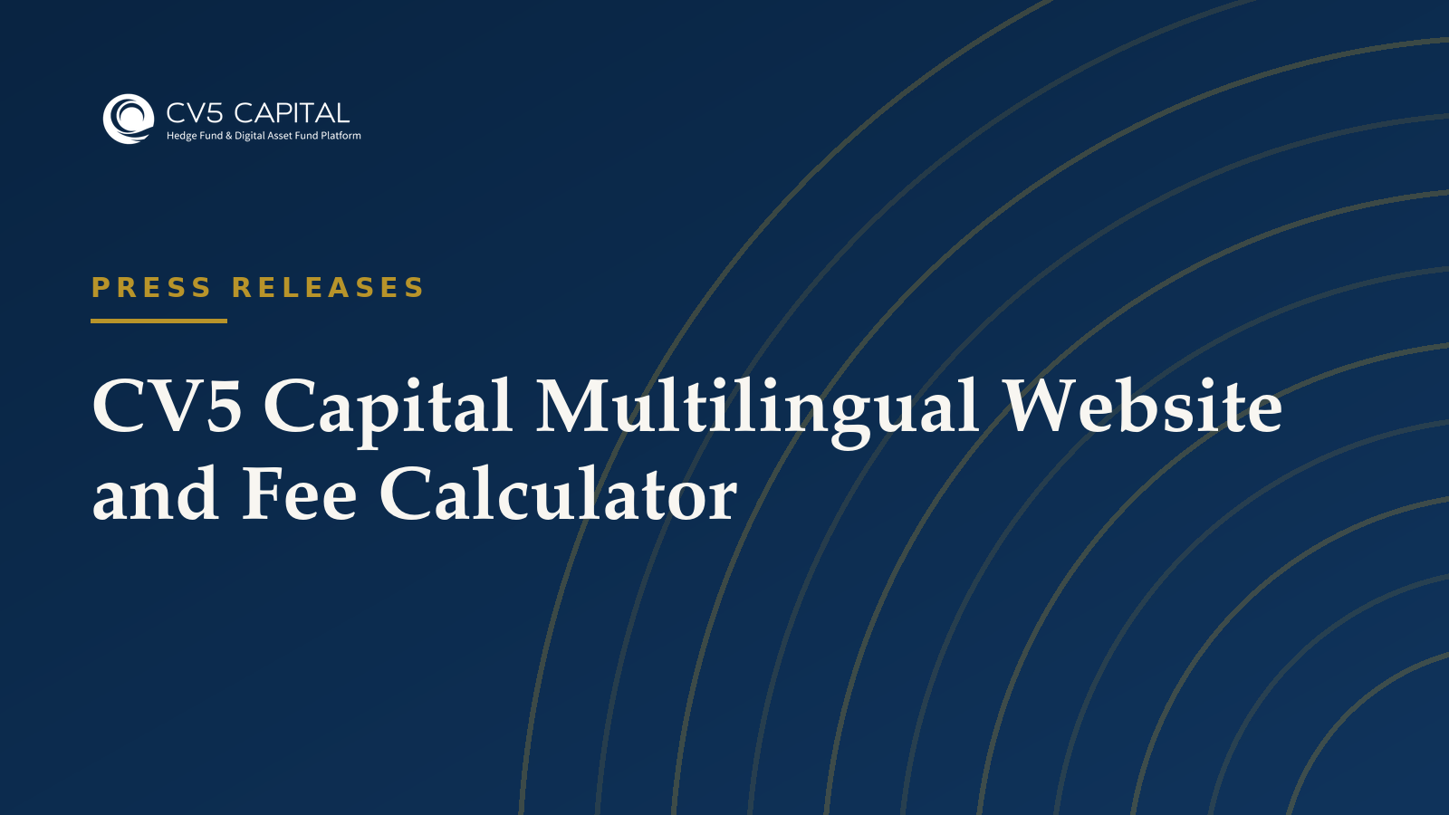 CV5 Capital Multilingual Website and Fee Calculator, CV5 Capital navy and gold hero