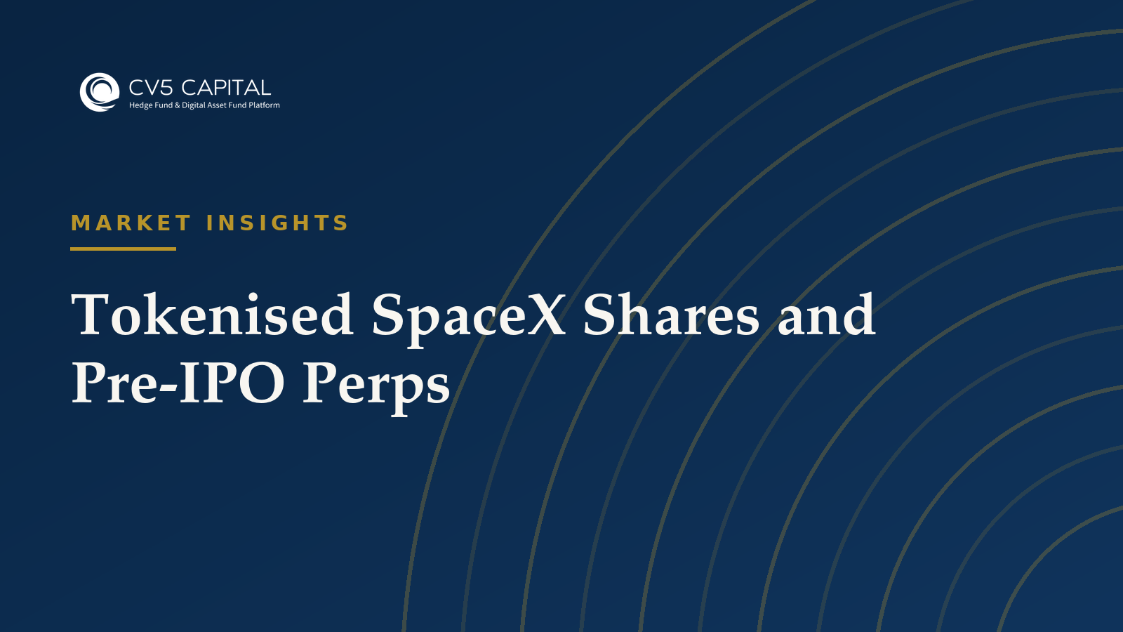 Tokenised SpaceX Shares and Pre-IPO Perps, CV5 Capital navy and gold hero