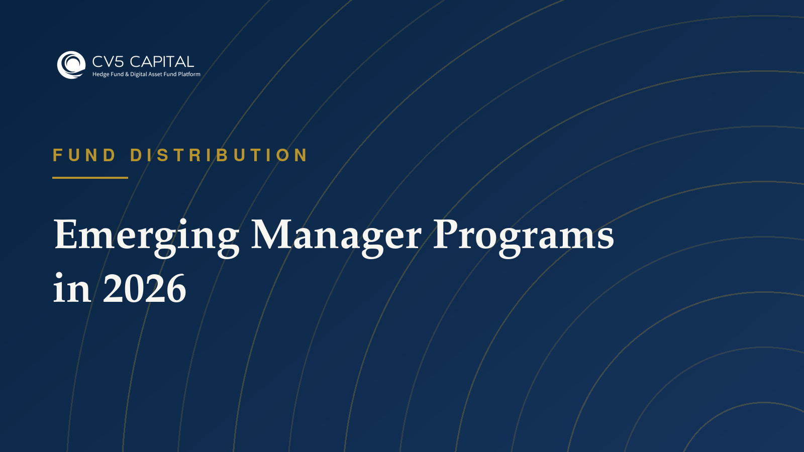 Navy and gold CV5 Capital cover titled Emerging Manager Programs in 2026