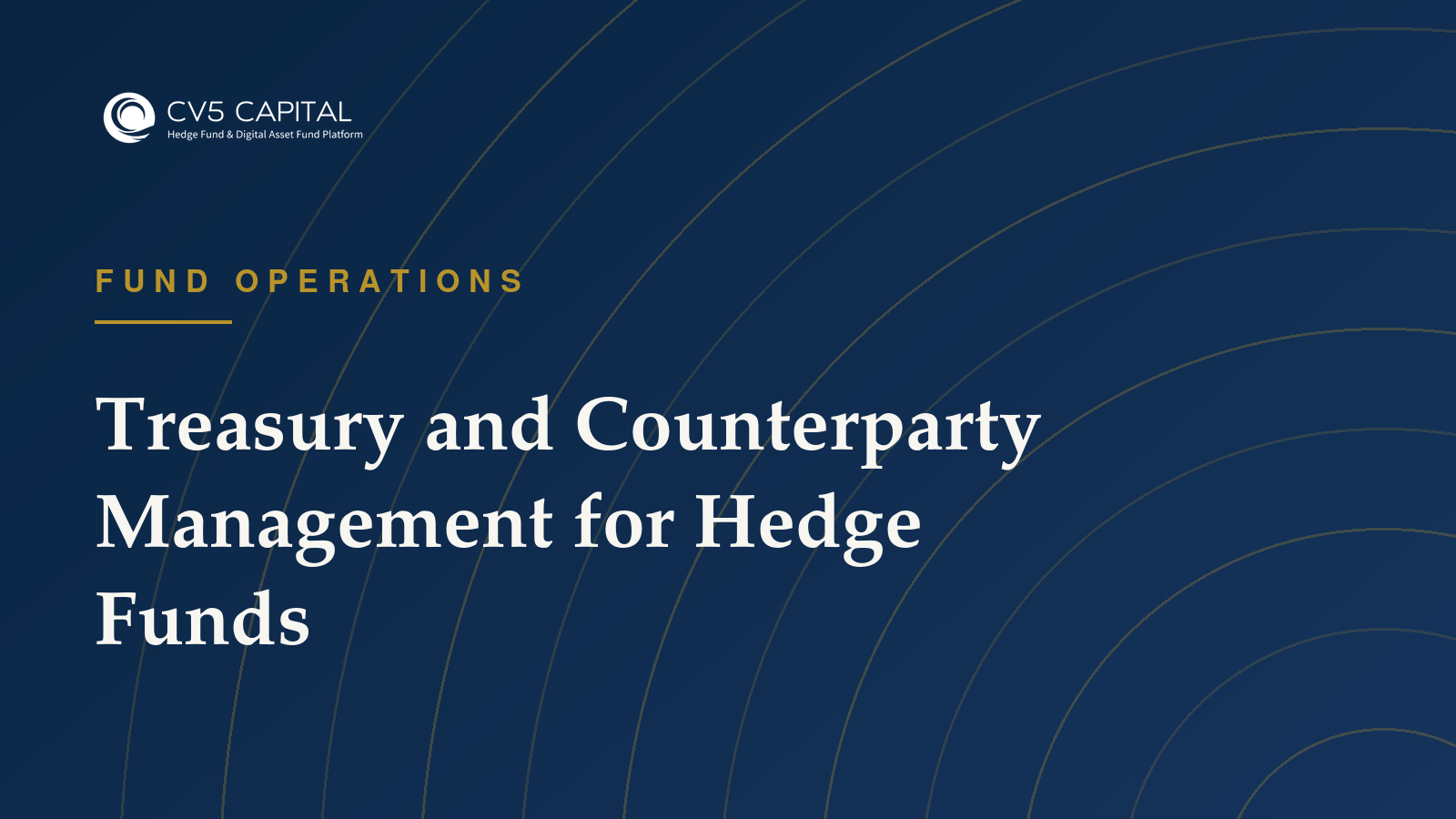 Navy and gold CV5 Capital cover titled Treasury and Counterparty Management for Hedge Funds