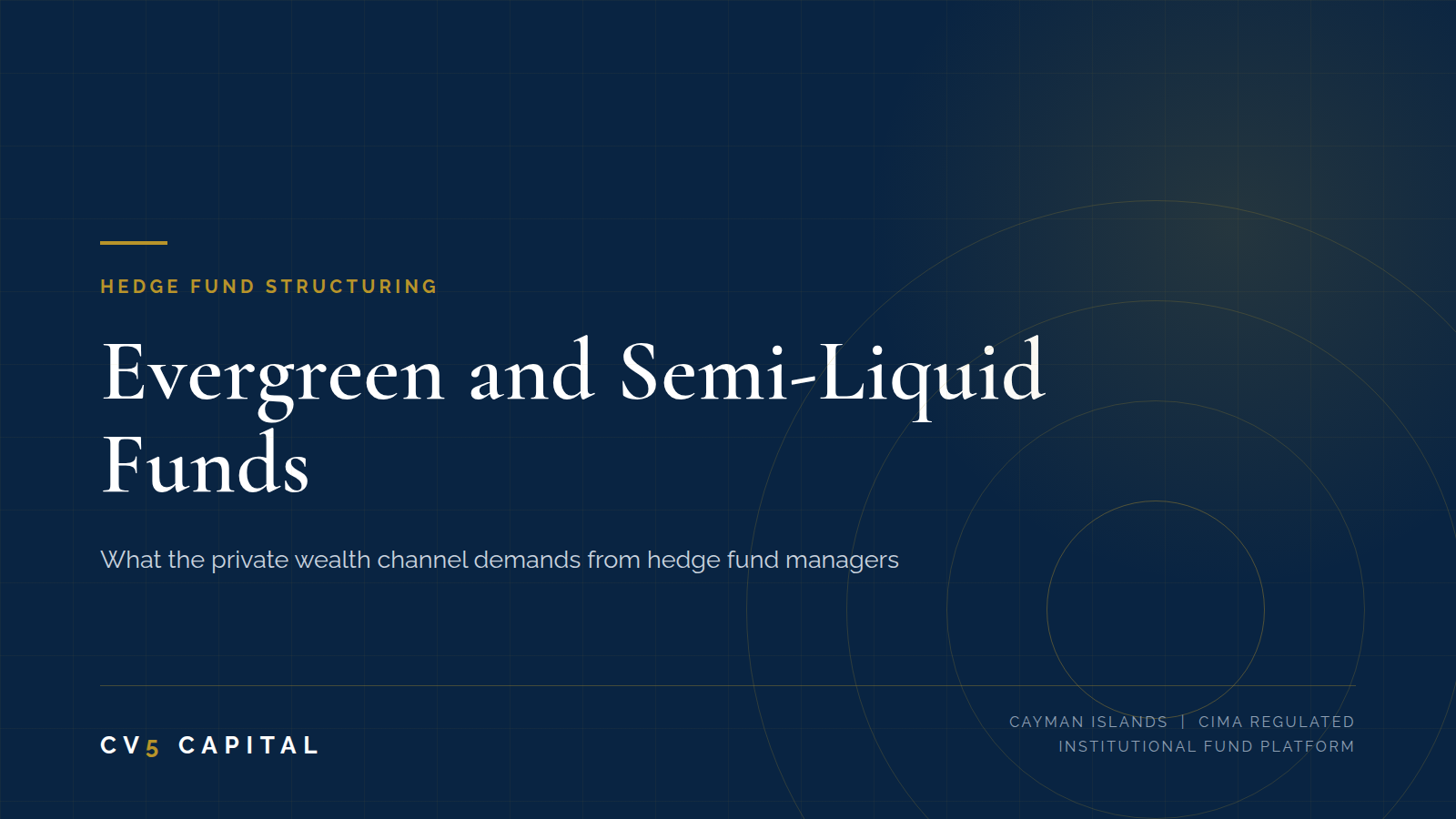 Evergreen fund structure for hedge fund managers: private wealth subscriptions and capped quarterly repurchase in a Cayman semi-liquid fund