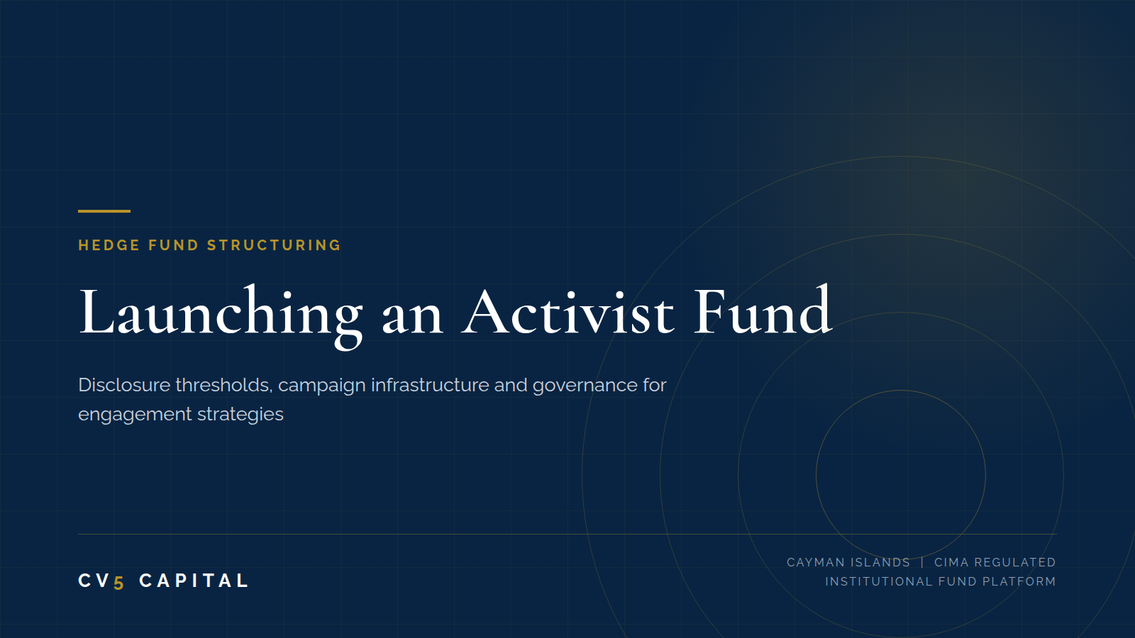 Institutional activist hedge fund launch: beneficial ownership disclosure thresholds, campaign governance and Cayman segregated portfolio structuring