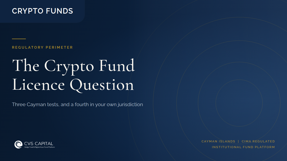 Three separate regulatory perimeters around a Cayman crypto fund: the fund vehicle, the manager entity and the virtual asset activity.