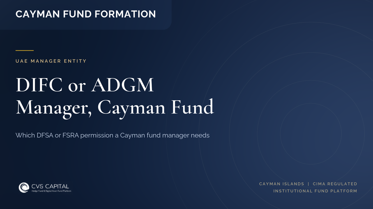 CV5 Capital insight cover: a DIFC or ADGM licensed investment manager operating a Cayman hedge fund under DFSA and FSRA rules