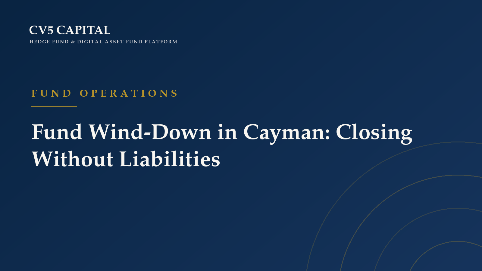 CV5 Capital Insights hero card reading Fund Wind-Down in Cayman: Closing Without Liabilities