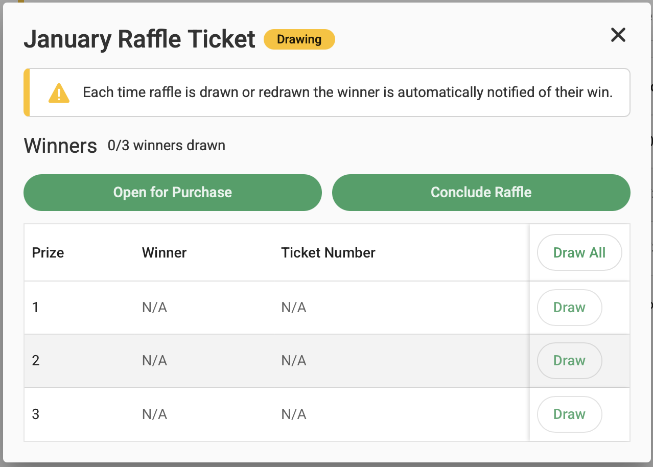 GalaBid raffle draw screen