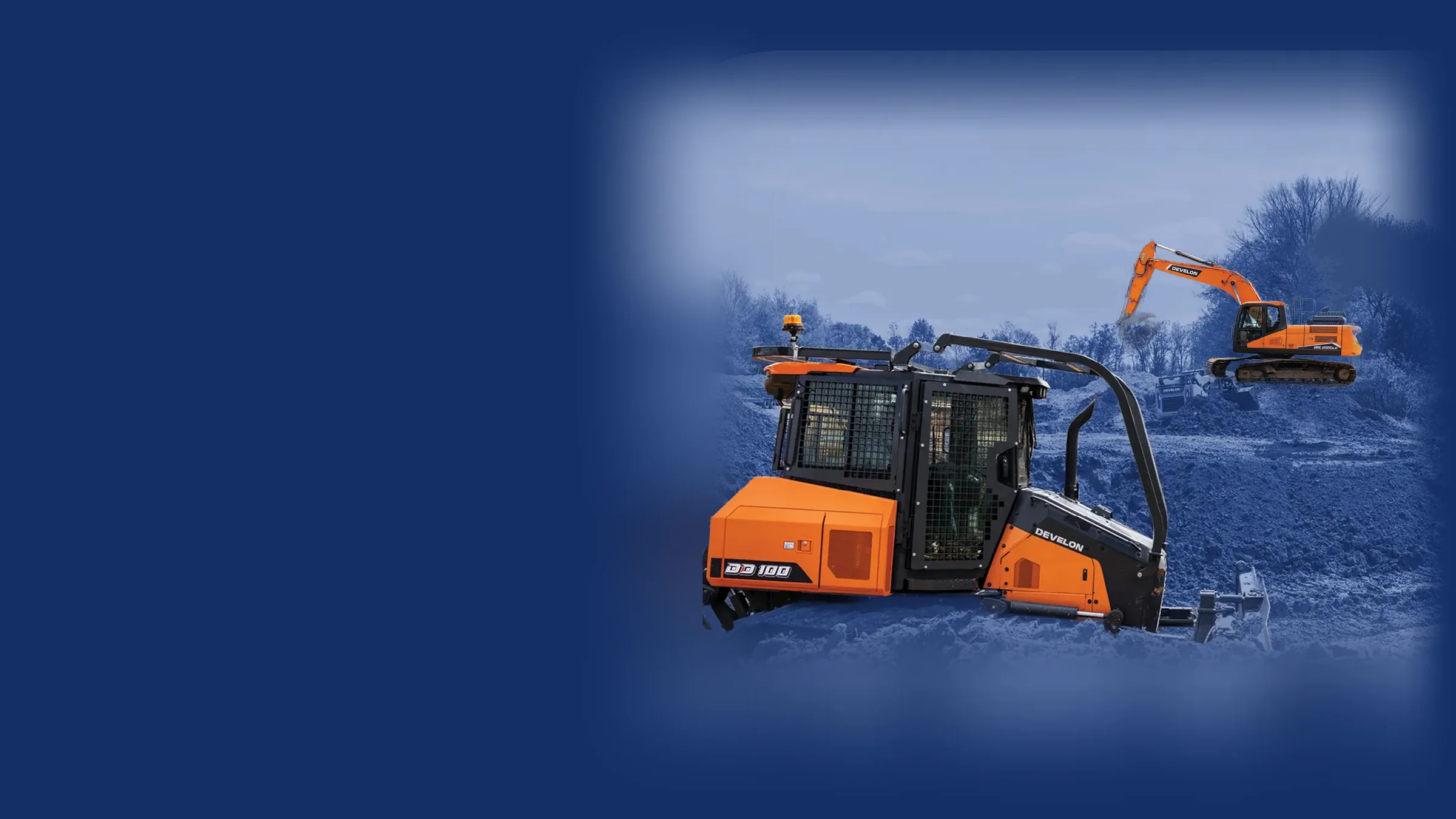 Develon DD100 dozer and DX225LC excavator working a dirt site