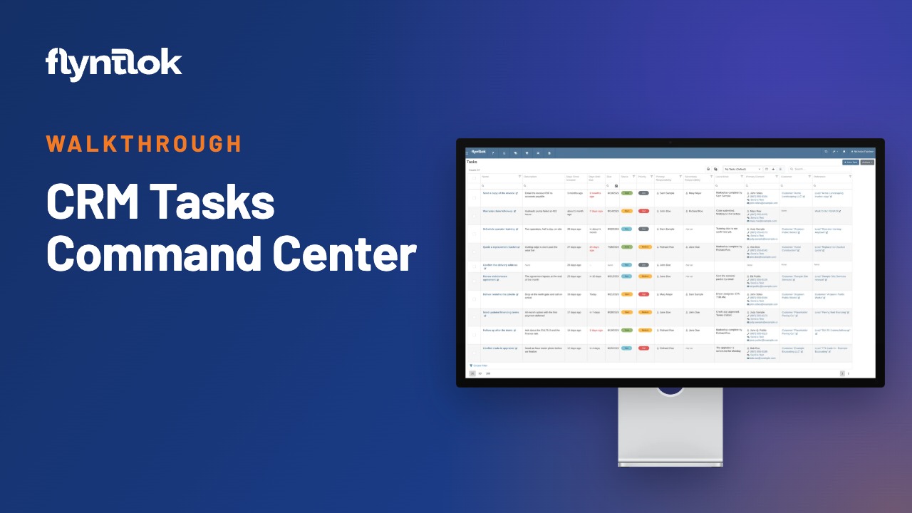 CRM Tasks Command Center: the Flyntlok Tasks list on a desktop display