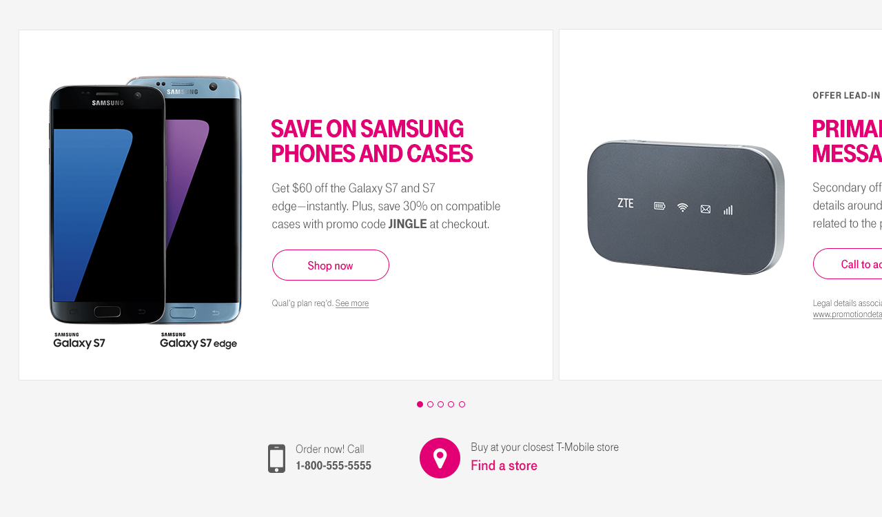 T-Mobile carousel with offer, desktop
