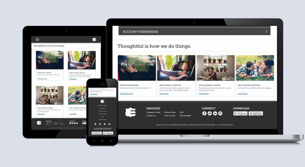 Mutual of Enumclaw, Members Portal, Account dashboard