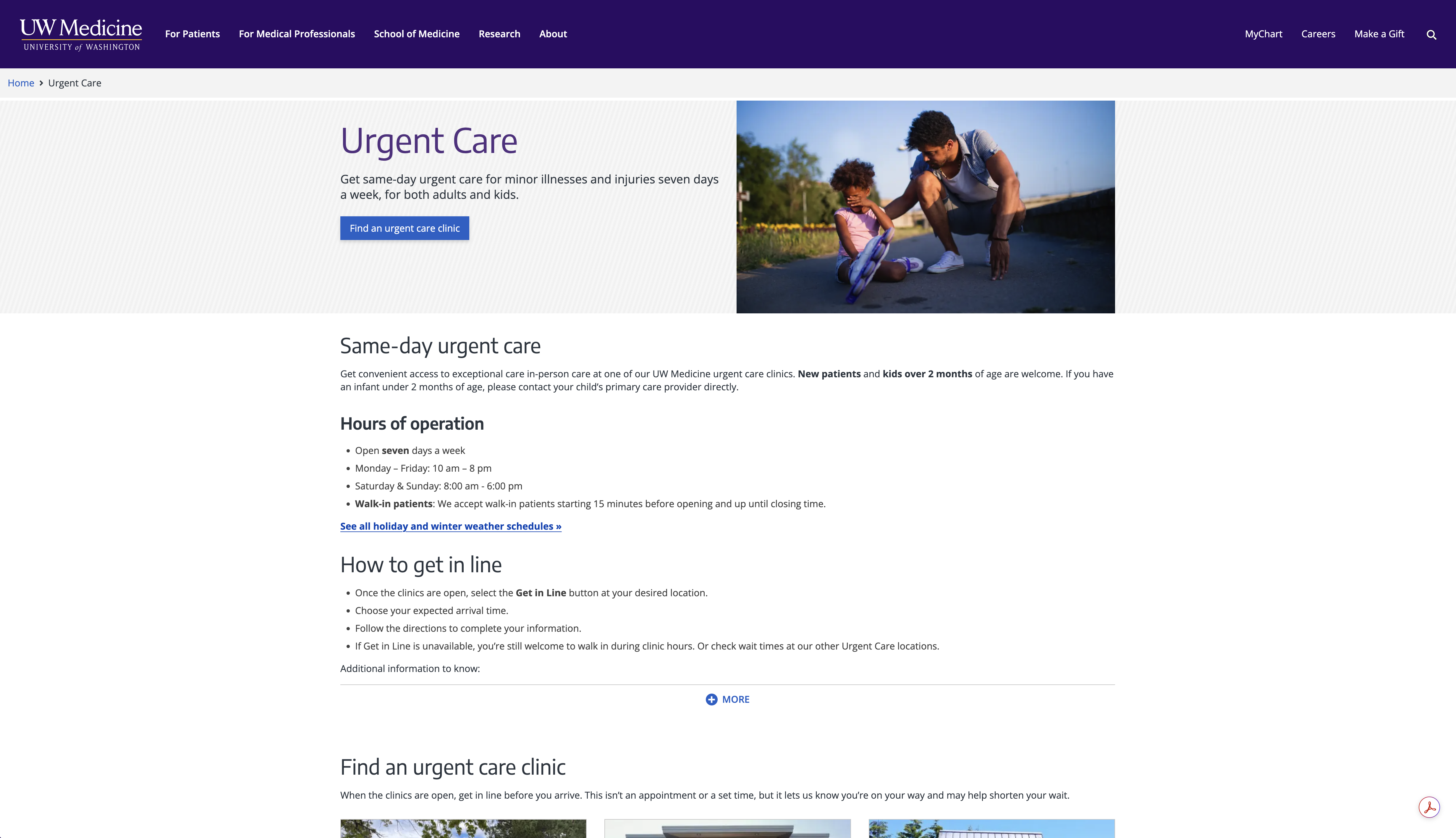 UW Medicine urgent care page