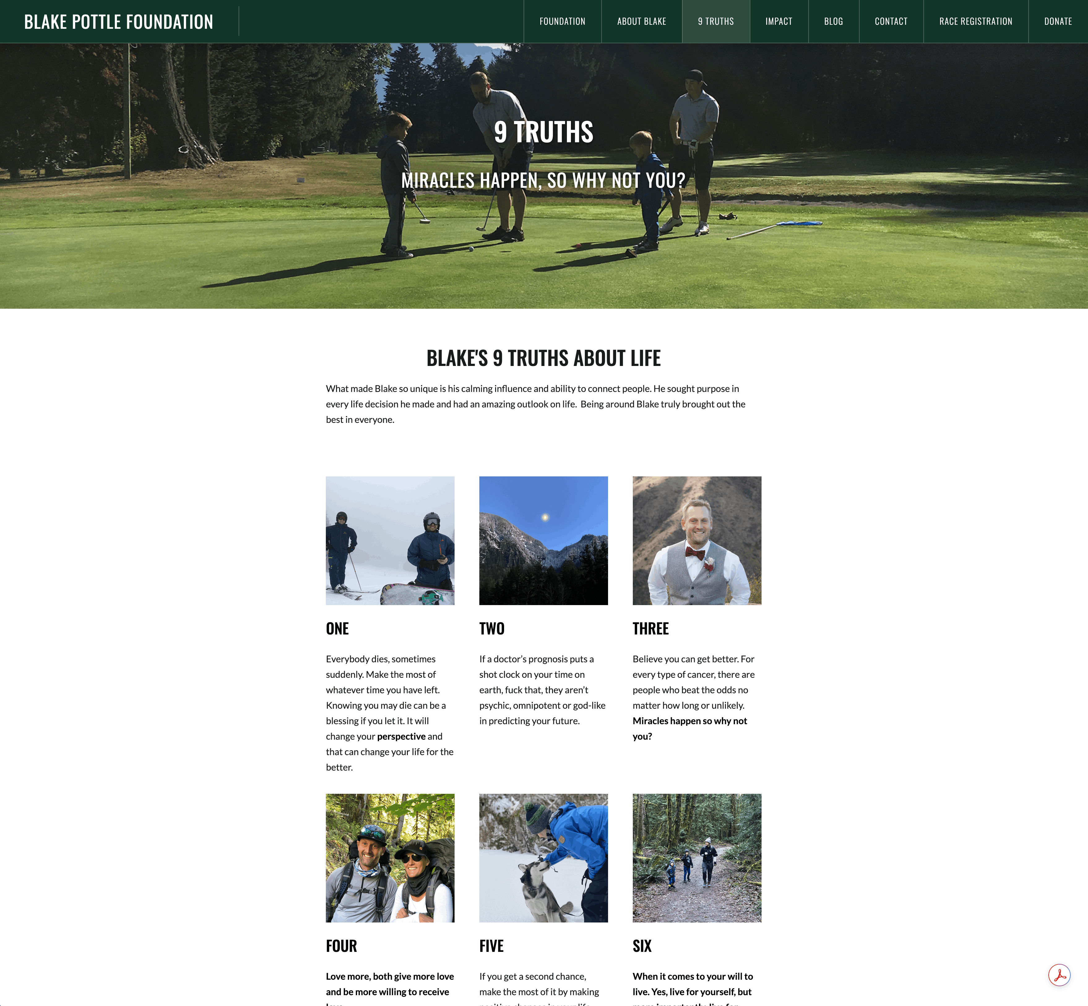 Blake Pottle Foundation website screenshot