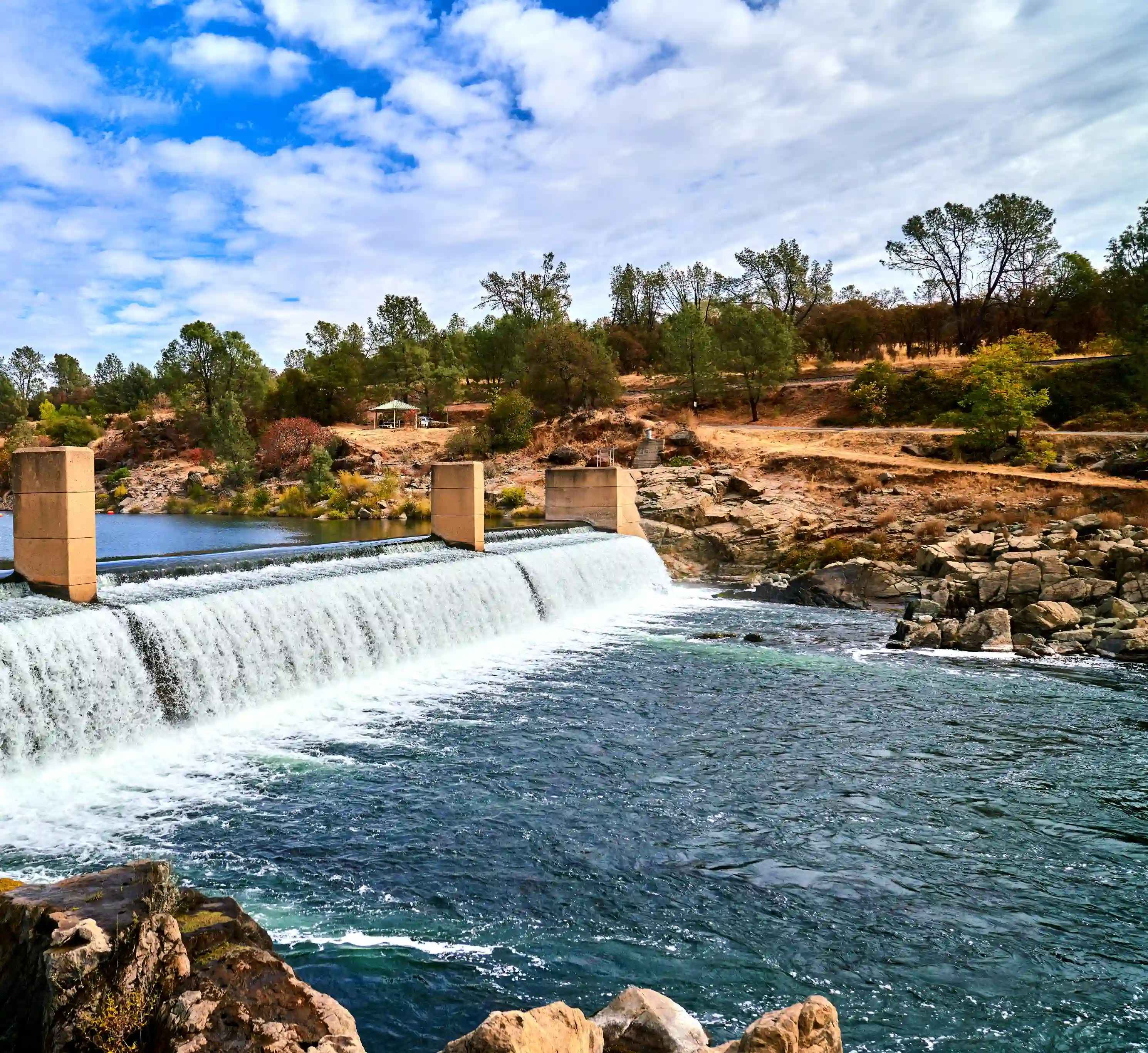 an aerial view of a waterfall in butte county