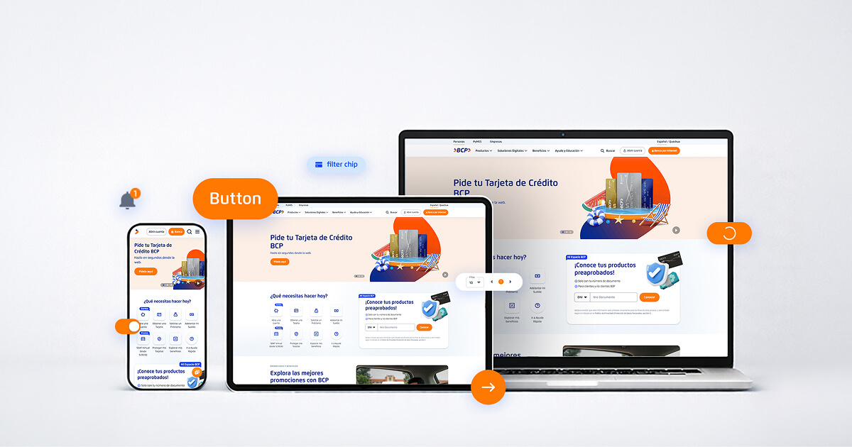 BCP design system interface across mobile, tablet, and desktop demonstrating scalable and consistent digital banking experience