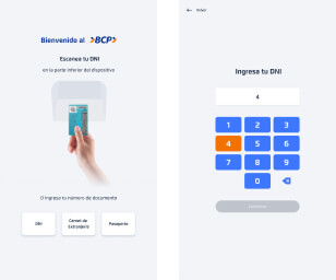 BCP mobile interface showing onboarding and PIN authentication screens before integration with the turn management system