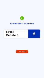 BCP mobile screen displaying generated queue ticket with service details after turn management system integration