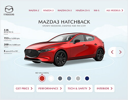 Mazda hatchback product interface displayed on tablet for feature exploration
