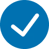 Blue circle with a dark blue checkmark inside.