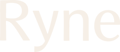 Text reading 'Ryne' in a serif font with a light beige color on a black background.