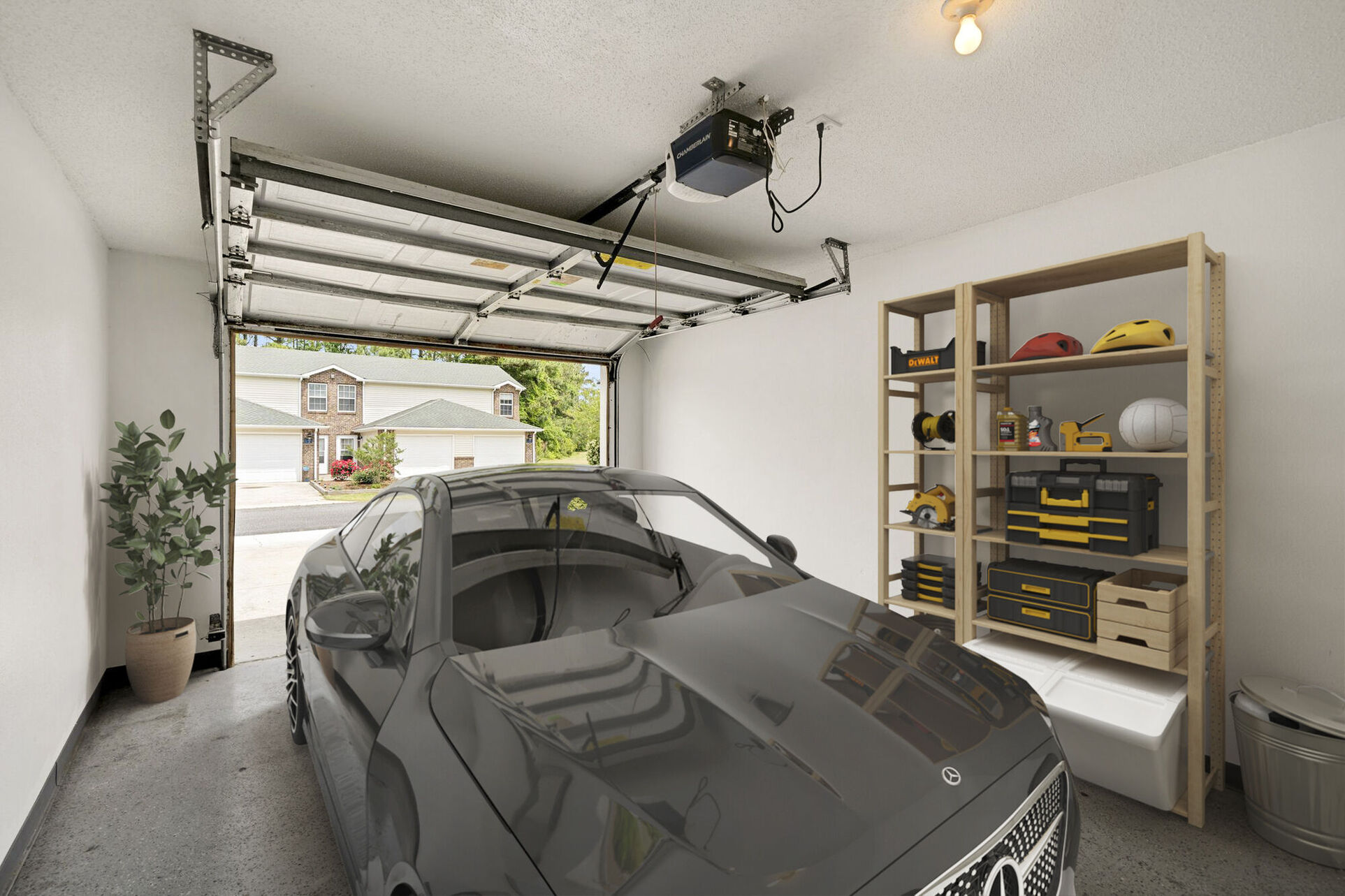 Garage with virtually staged car