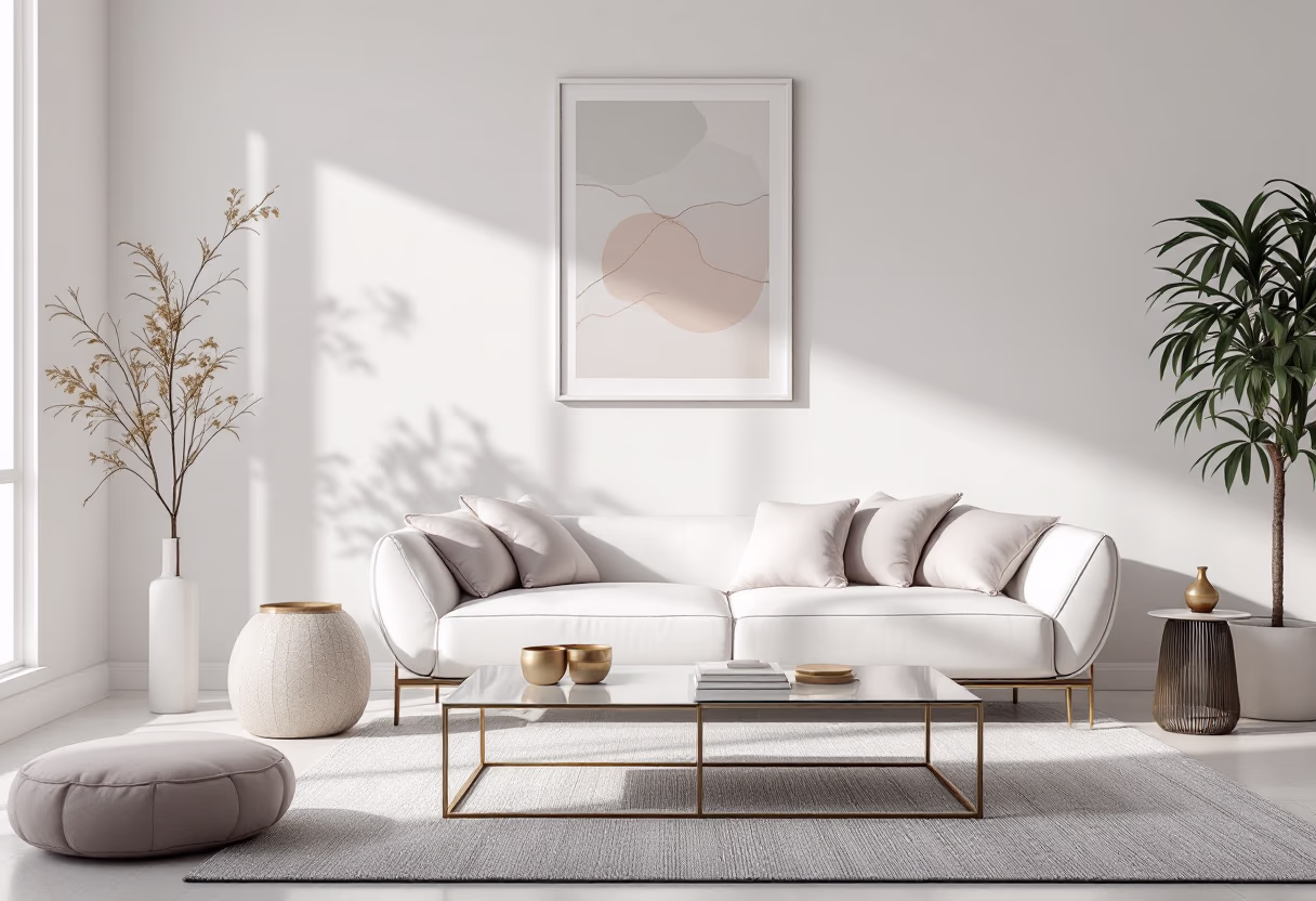 image of living room setup for a home goods store, modern elegant theme