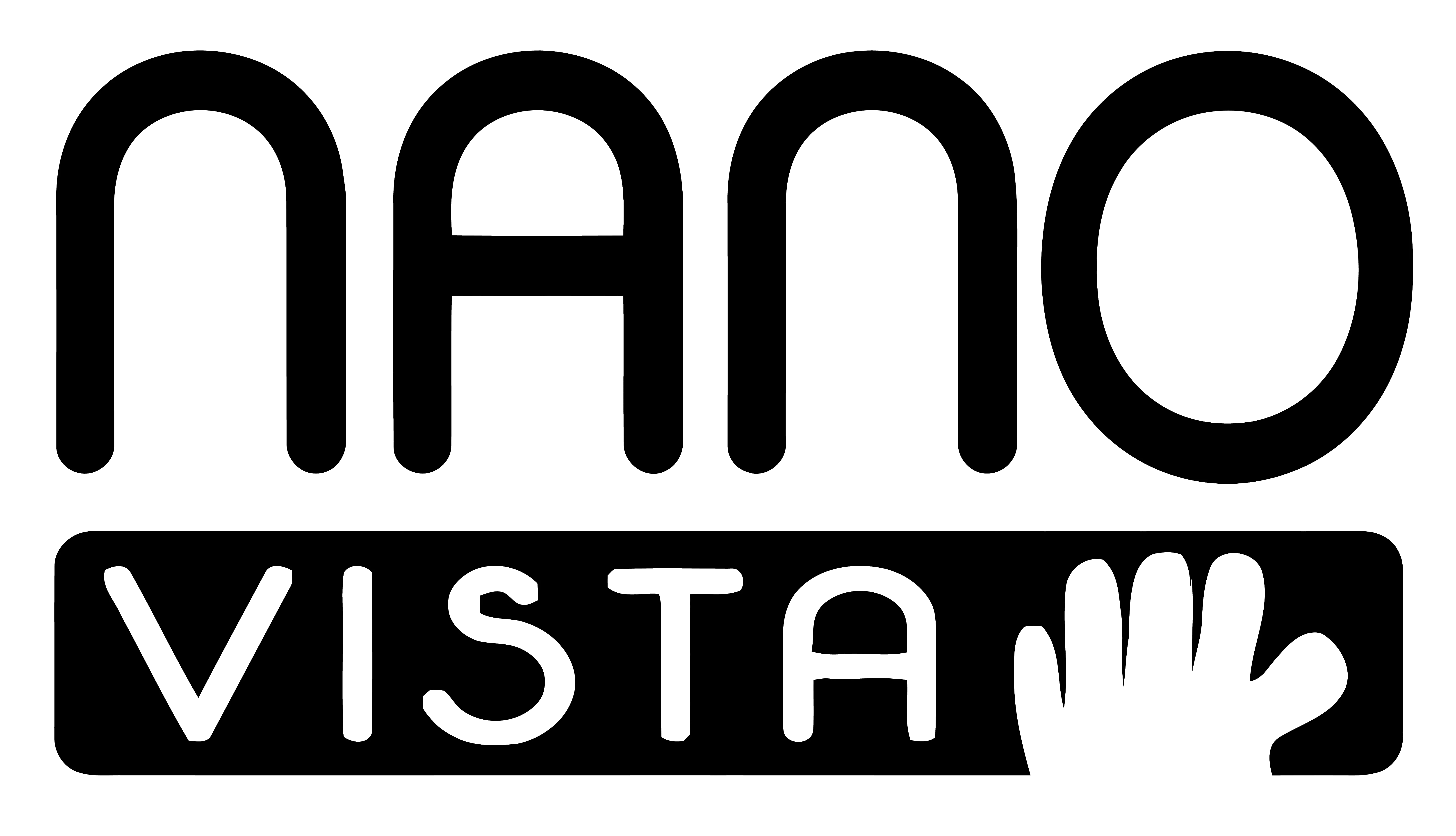 Nano Vista logo with stylized text and a hand icon in the letter A.